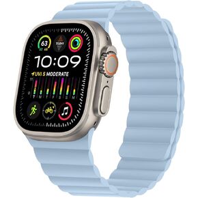 HITZEE Compatible with Apple Watch Band 49/46/45/44/42/41/40/38mm, Soft Silicone Magnetic Bands Strap Compatible for iWatch Ultra 2 Series 10 9 8 7 SE 6 5 4 3 (42/44/45/46/49mm, Dark Blue/Sky Blue)