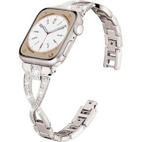 Wipalor Dressy X Band for Apple Watch Bands 41mm 40mm 38mm for Women, Bling Diamond Metal Bracelet iWatch Bands for women, Designer Cute Band for Apple Watch Series 9 Bands SE 8 7 6 5 4 3 2 1Starlight