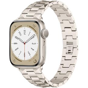 TRUMiRR Band for Apple Watch Series 9 8 7 41mm / SE (2nd Gen) 40mm Starlight Women, Tapered Stainless Steel Watchband Pyramid Shaped Strap for iWatch Series 9 8 7 6 5 4 3 2 1 41mm 40mm 38mm
