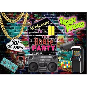 7x5ft 90s Backdrops Hip Hop Graffiti Backdrops 80's 90's Theme House Party Backdrop Retro Music Rock Punk Hip Hop Party Decorations F72