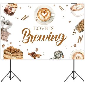 Jollyboom Coffee Backdrop, Love is Brewing Bridal Shower Backdrop Banner Photography Background Brown for Girl Coffee Theme Bridal Shower Wedding Engagement Bachelorette Party