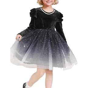 Toddler Tutu Dresses Little Girls Velvet Tulle Long Sleeve Ruffle Holiday Party Dress 1-6 Years