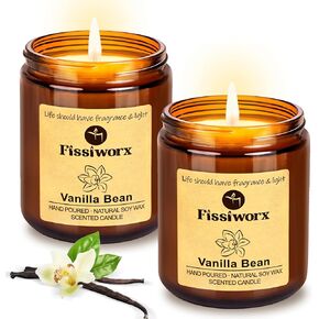 مجموعة شموع معطرة بالفانيليا من فيسيووركس، عبوة من قطعتين، شمعة معطرة للمنزل، إزالة الروائح، تخفيف التوتر، 15 أونصة، شموع تدوم 110 ساعة، مجموعة هدايا شمعة الصويا للنساء