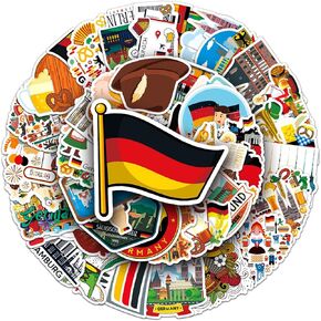 50 Packs Germany Stickers Water Bottles Laptop Phone Computer Guitar Skateboard Hydroflasks Germany Vinyl Sticker Waterproof Aesthetic Trendy Decals for Kids Teens Girls Adults