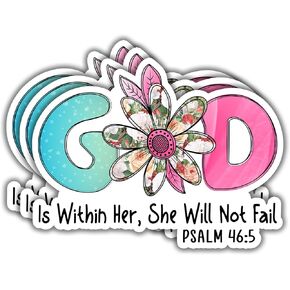 (3pcs) God is Within Her She Will Not Fail Sticker Christian Bible Verse Jesus Inspirational Quotes Vinyl Decal Stickers for Books Laptops Phone Water Bottles Kindles Car Psalm 46:5-3x2.2''