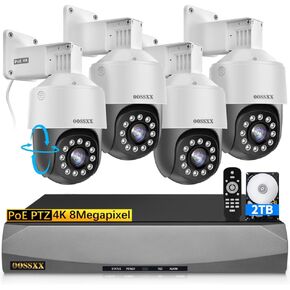 OOSSXX 4K-8.0MP PTZ 2-Way Audio PoE Outdoor Home Security Camera System Wired Outdoor Video Surveillance IP Cameras System