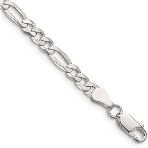 Solid 925 Sterling Silver 4.5mm Flat Figaro Chain Necklace - with Secure Lobster Lock Clasp