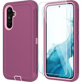 Qinmay Phone Case for Samsung Galaxy A54 5G Case with HD Screen Protector, Heavy Duty Shockproof & Dropproof 3-Layer Cover Phone Case for Galaxy A54 (WineRed Pink)