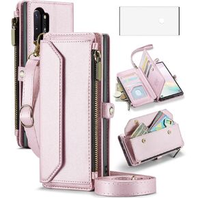 Asuwish Phone Case for Samsung Galaxy Note 10 Plus Note10+ 5G Zipper Wallet Cover with Screen Protector and Flip RFID Blocking Card Holder Cell Note10 + Notes 10+ Ten Not S10 10Plus Women Girls Black