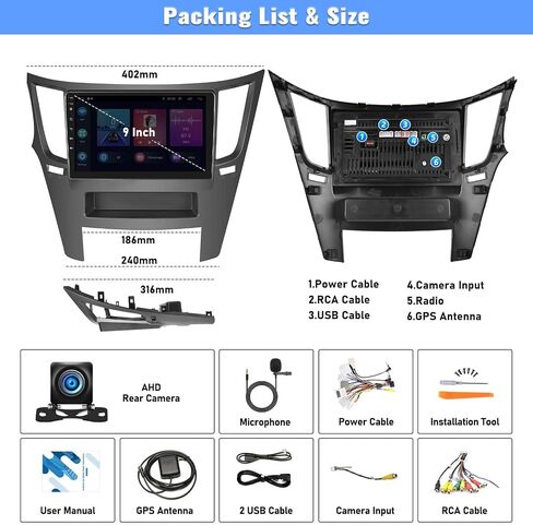 ستيريو سيارة 2G+32G Android 13 لسيارة Subaru Outback/Legacy 2010-2014 راديو لاسلكي Apple Carplay Android Auto، شاشة لمس 9 بوصات نظام ملاحة GPS / رابط مرآة / بلوتوث / راديو FM / RDS / 26UI + كاميرا احتياطية وميكروفون in Saudi Arabia
