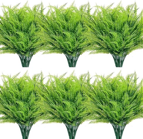 CEWOR 36 Bundles Fake Boston Fern Artificial Ferns for Outdoors Large Greenery Plants UV Resistant Faux Plastic Plants Shrubs for Garden Front Porch Window Box Indoor Outdoor Decoration in Saudi Arabia