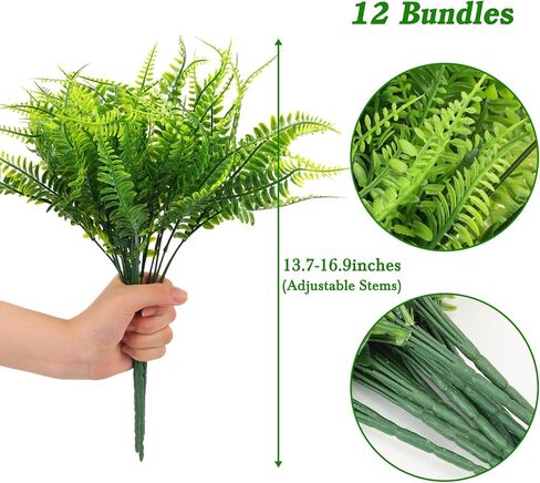 CEWOR 36 Bundles Fake Boston Fern Artificial Ferns for Outdoors Large Greenery Plants UV Resistant Faux Plastic Plants Shrubs for Garden Front Porch Window Box Indoor Outdoor Decoration in Saudi Arabia