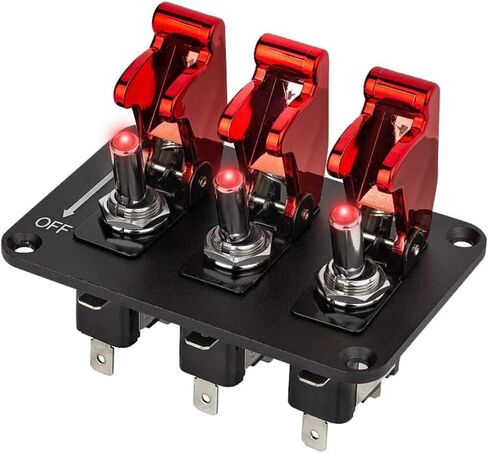 3 Red Racing Car Toggle Switch Panel,Jtron Universal Car 12V Racing Ignition Switch 3 Group Toggle Switch Panel Carbon Fiber with LED Indicator Rocker Switch (Red) in Saudi Arabia
