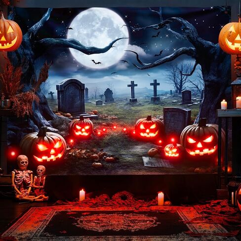 Light Up Halloween Garage Door Cover Halloween Backdrop Cemetery Backdrops Halloween Garage Wall Decorations for Photography Spooky Halloween Outdoor Home Yard Background 6ft x 13ft in Saudi Arabia