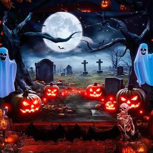 Light Up Halloween Garage Door Cover Halloween Backdrop Cemetery Backdrops Halloween Garage Wall Decorations for Photography Spooky Halloween Outdoor Home Yard Background 6ft x 13ft in Saudi Arabia