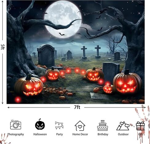 Light Up Halloween Garage Door Cover Halloween Backdrop Cemetery Backdrops Halloween Garage Wall Decorations for Photography Spooky Halloween Outdoor Home Yard Background 6ft x 13ft in Saudi Arabia