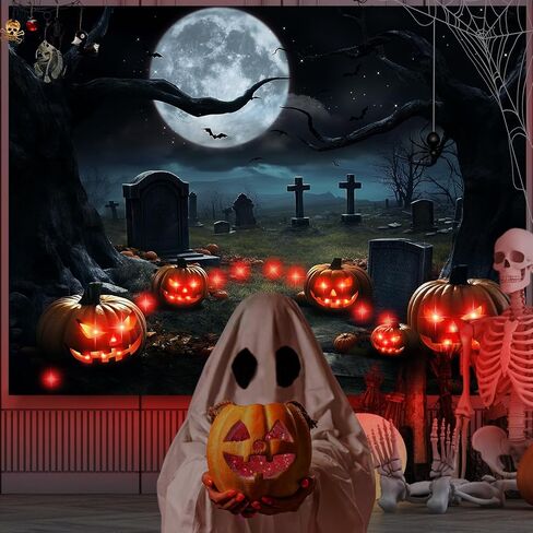 Light Up Halloween Garage Door Cover Halloween Backdrop Cemetery Backdrops Halloween Garage Wall Decorations for Photography Spooky Halloween Outdoor Home Yard Background 6ft x 13ft in Saudi Arabia