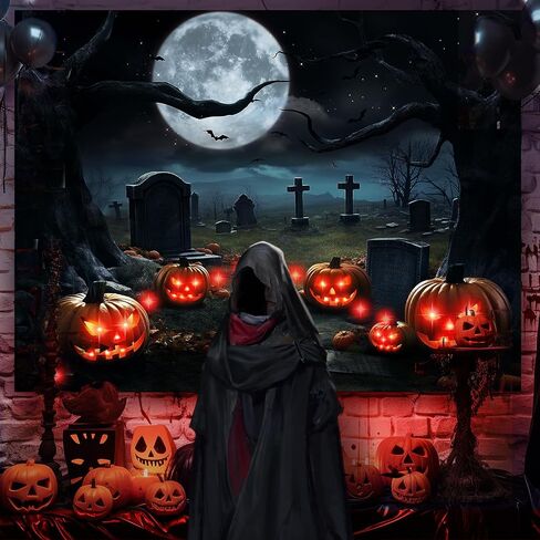 Light Up Halloween Garage Door Cover Halloween Backdrop Cemetery Backdrops Halloween Garage Wall Decorations for Photography Spooky Halloween Outdoor Home Yard Background 6ft x 13ft in Saudi Arabia
