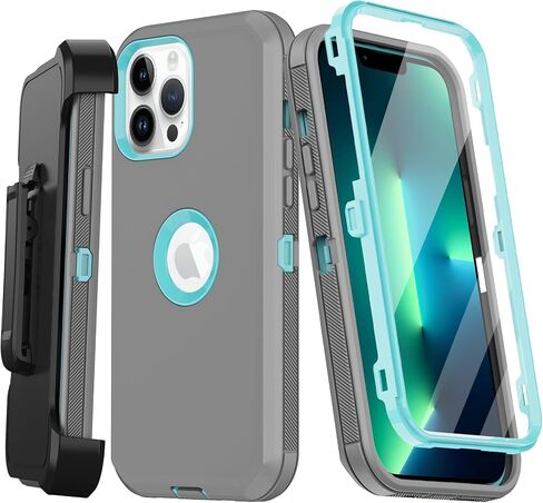 for iPhone 13 Pro Case with Built-in Screen Protector, [Military Grade Protection] Full Body Rugged Belt Clip & Kickstand Shockproof Protective Cover for Apple iPhone 13 Pro Gray in Saudi Arabia