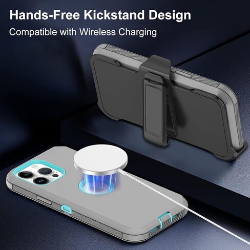 for iPhone 13 Pro Case with Built-in Screen Protector, [Military Grade Protection] Full Body Rugged Belt Clip & Kickstand Shockproof Protective Cover for Apple iPhone 13 Pro Gray in Saudi Arabia