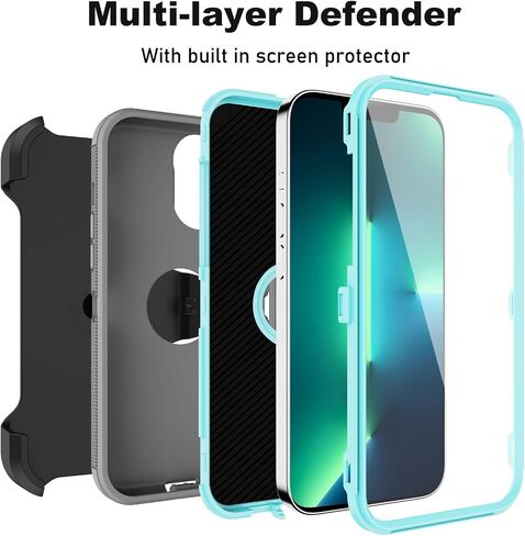 for iPhone 13 Pro Case with Built-in Screen Protector, [Military Grade Protection] Full Body Rugged Belt Clip & Kickstand Shockproof Protective Cover for Apple iPhone 13 Pro Gray in Saudi Arabia