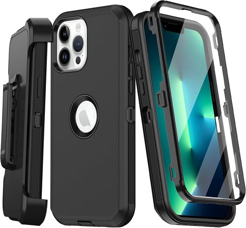 for iPhone 13 Pro Case with Built-in Screen Protector, [Military Grade Protection] Full Body Rugged Belt Clip & Kickstand Shockproof Protective Cover for Apple iPhone 13 Pro Gray in Saudi Arabia