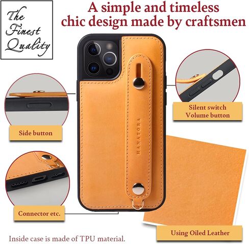 Hanatora - جراب هاتف iPhone 13 صغير من الجلد الإيطالي مصنوع من الجلد الإيطالي، جراب هاتف ذكي لمنع السقوط، وظيفة الوقوف، حزام عملي، حزام يدوي، تصميم سادة باللون الأزرق السماوي GH-13 Mini-Blue-M in Kuwait