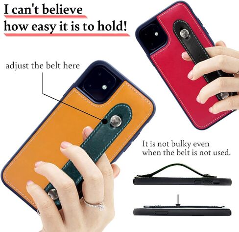 Hanatora - جراب هاتف iPhone 13 صغير من الجلد الإيطالي مصنوع من الجلد الإيطالي، جراب هاتف ذكي لمنع السقوط، وظيفة الوقوف، حزام عملي، حزام يدوي، تصميم سادة باللون الأزرق السماوي GH-13 Mini-Blue-M in Kuwait