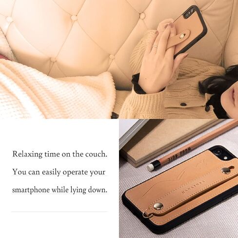 Hanatora - جراب هاتف iPhone 13 صغير من الجلد الإيطالي مصنوع من الجلد الإيطالي، جراب هاتف ذكي لمنع السقوط، وظيفة الوقوف، حزام عملي، حزام يدوي، تصميم سادة باللون الأزرق السماوي GH-13 Mini-Blue-M in Kuwait