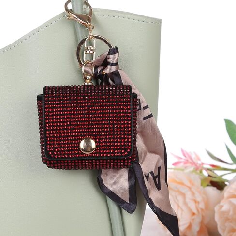 AirPods Case Rhinestones Cover PU Leather Cases Mini Bag Comatible with AirPods 1/2 Ribbon Design AirPods Bags Keychains Protective Cover Bags for Airpods 1/2 (White) in Saudi Arabia