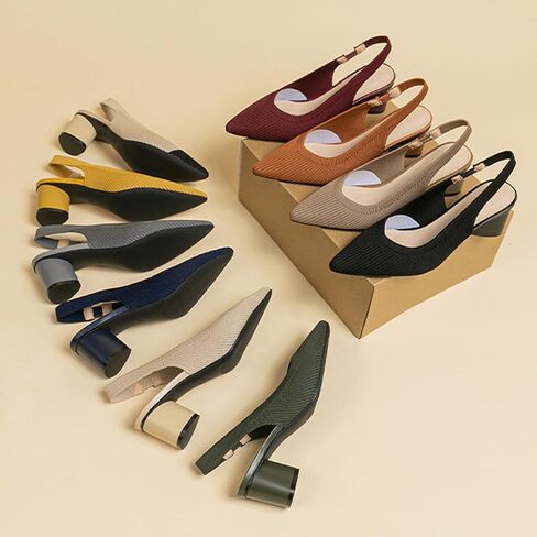 المرأة محبوكة أشار تو Slingback مضخات الأزياء شريط مرن عارية الذراعين كعب منخفض مكتنزة الراحة اللباس الصنادل عارضة الانزلاق على حزب أحذية العمل الرسمية in Saudi Arabia