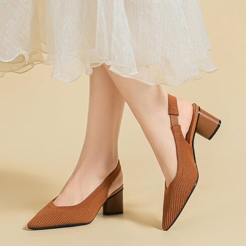 المرأة محبوكة أشار تو Slingback مضخات الأزياء شريط مرن عارية الذراعين كعب منخفض مكتنزة الراحة اللباس الصنادل عارضة الانزلاق على حزب أحذية العمل الرسمية in Saudi Arabia