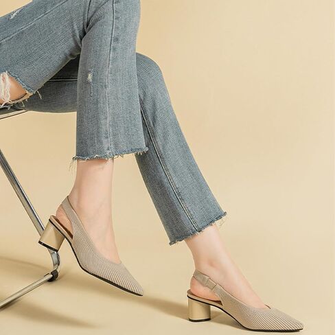 المرأة محبوكة أشار تو Slingback مضخات الأزياء شريط مرن عارية الذراعين كعب منخفض مكتنزة الراحة اللباس الصنادل عارضة الانزلاق على حزب أحذية العمل الرسمية in Saudi Arabia