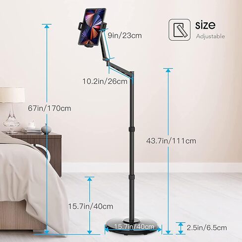 Smatree Tablet Floor Stand with Book Holder, 360 Degree Rotating with Height Adjustable Stand for 4.7-12.9inch Phone/Tablet, iPhone Series,eBook Reader,Floor Stand with Book Holder for Sheet Music in Saudi Arabia
