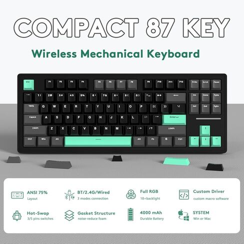 FELICON x Attack Shark TKL Mechanical Gaming Keyboard, Hot-Swappable Wireless Keyboard, USB-C/Bluetooth/2.4GHz Tri-Mode, RGB Backlit Gasket Programmable, 4600mAh Rechargeble for Office/Game/Win/Mac in Kuwait