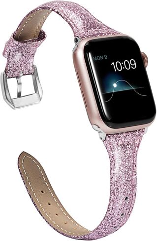 جلد لامع رفيع من Wearlizer متوافق مع أساور Apple Watch الجلدية للنساء 38 مم 40 مم 41 مم 42 مم 44 مم 45 مم 46 مم 49 مم لسلسلة iWatch SE Ultra 10 9 8 7 6 5 4 3 2 1 حزام لامع رفيع in Saudi Arabia