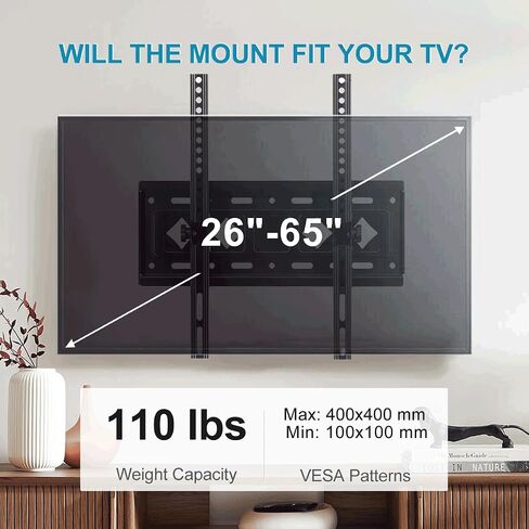 حامل تلفزيون على الحائط قابل للإمالة يناسب معظم أجهزة التلفاز مقاس 14-43 بوصة LED LCD OLED، حامل تلفزيون على الحائط منخفض المستوى، يصل إلى VESA 200x200 مم، سعة تحميل 25 كجم، مع مستوى، أربطة مضغوطة، حامل تلفزيون منحني مسطح عالمي in Saudi Arabia