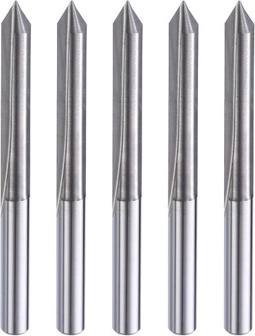 HARFINGTON 5pcs CNC V Bit 60 Degree 1/8" Shank 0.1mm Tip Engraving V Bits Carbide Chamfer End Mill with 2 Straight Flutes CNC Wood Carving Bit Tool for Wood Plywood Acrylic MDF Lettering in Saudi Arabia
