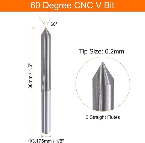HARFINGTON 5pcs CNC V Bit 60 Degree 1/8" Shank 0.1mm Tip Engraving V Bits Carbide Chamfer End Mill with 2 Straight Flutes CNC Wood Carving Bit Tool for Wood Plywood Acrylic MDF Lettering in Saudi Arabia