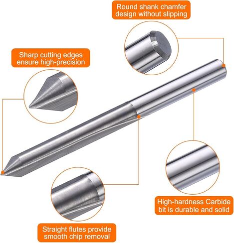 HARFINGTON 5pcs CNC V Bit 60 Degree 1/8" Shank 0.1mm Tip Engraving V Bits Carbide Chamfer End Mill with 2 Straight Flutes CNC Wood Carving Bit Tool for Wood Plywood Acrylic MDF Lettering in Saudi Arabia