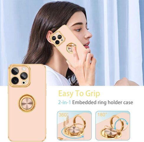 Fingic for iPhone 16 Pro Max Case[with 360°Rotatable Ring Holder][Support Magnetic Car Mount]Shiny Plating Gold Slim Thin Soft TPU Bumper Shockproof Case for iPhone 16 Pro Max for Women Men,2024,Black in Saudi Arabia