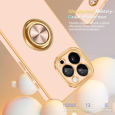 Fingic for iPhone 16 Pro Max Case[with 360°Rotatable Ring Holder][Support Magnetic Car Mount]Shiny Plating Gold Slim Thin Soft TPU Bumper Shockproof Case for iPhone 16 Pro Max for Women Men,2024,Black in Saudi Arabia