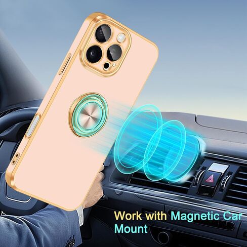 Fingic for iPhone 16 Pro Max Case[with 360°Rotatable Ring Holder][Support Magnetic Car Mount]Shiny Plating Gold Slim Thin Soft TPU Bumper Shockproof Case for iPhone 16 Pro Max for Women Men,2024,Black in Saudi Arabia