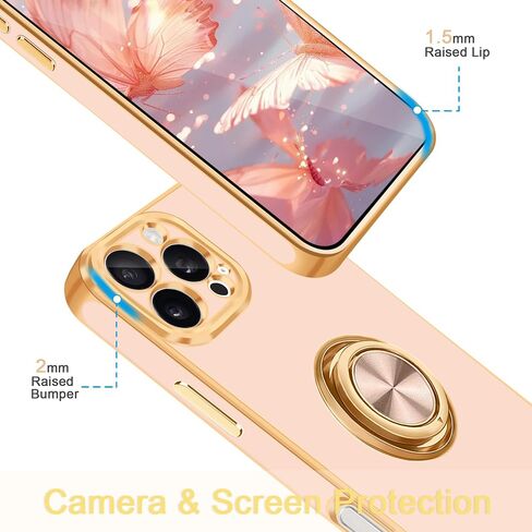 Fingic for iPhone 16 Pro Max Case[with 360°Rotatable Ring Holder][Support Magnetic Car Mount]Shiny Plating Gold Slim Thin Soft TPU Bumper Shockproof Case for iPhone 16 Pro Max for Women Men,2024,Black in Saudi Arabia