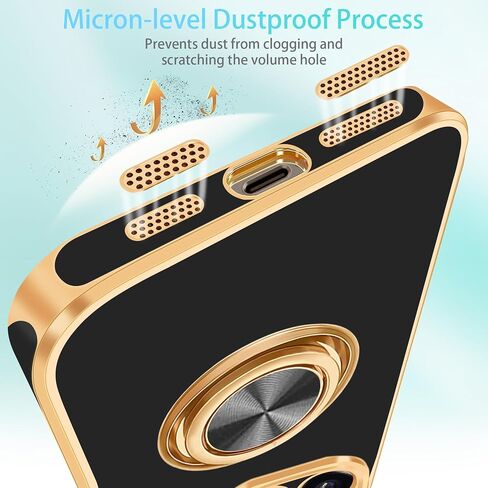 Fingic for iPhone 16 Pro Max Case[with 360°Rotatable Ring Holder][Support Magnetic Car Mount]Shiny Plating Gold Slim Thin Soft TPU Bumper Shockproof Case for iPhone 16 Pro Max for Women Men,2024,Black in Saudi Arabia