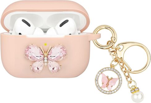 حافظة Wonhibo for Airpods Pro، غطاء بتصميم فراشة لطيف لـ Airpod Pro 2019 مع سلسلة مفاتيح للنساء والفتيات (أسود) in Kuwait