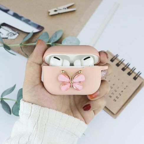 حافظة Wonhibo for Airpods Pro، غطاء بتصميم فراشة لطيف لـ Airpod Pro 2019 مع سلسلة مفاتيح للنساء والفتيات (أسود) in Kuwait