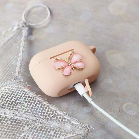 حافظة Wonhibo for Airpods Pro، غطاء بتصميم فراشة لطيف لـ Airpod Pro 2019 مع سلسلة مفاتيح للنساء والفتيات (أسود) in Kuwait