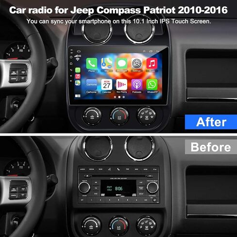 [2+32G] ستيريو سيارة Android 12 لسيارة Jeep Compass Patriot 2010-2016 يدعم Carplay اللاسلكي وAndroid Auto، شاشة لمس IPS مقاس 10.1 بوصة وراديو Prius مع نظام تحديد المواقع العالمي (GPS) وواي فاي وراديو FM in Saudi Arabia