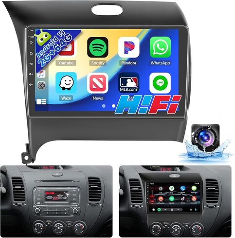 [2+64G] لراديو Kia Forte Cerato K3 2013-2018 Wireless CarPlay Android Auto، Hikity Android 9 بوصة تعمل باللمس GPS وراديو مع ميكروفون كاميرا احتياطية WiFi RDS BT in Saudi Arabia